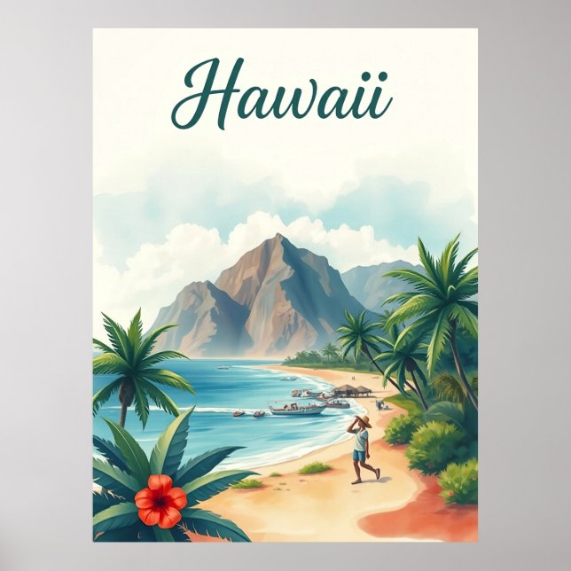 Vintage Hawaii Travel Illustration Poster (Framsidan)