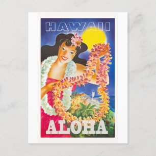 Vintage Hawaii Travel Poster Vykort