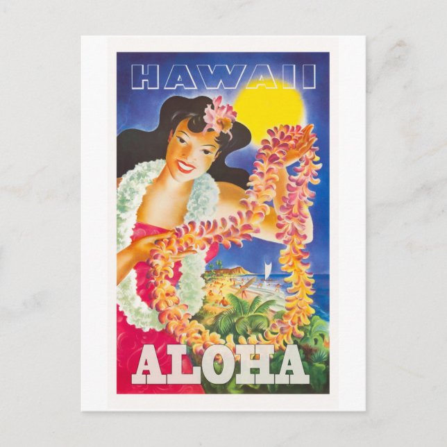 Vintage Hawaii Travel Poster Vykort (Framsida)