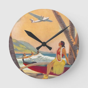 Vintage Hawaii Travel Rund Klocka