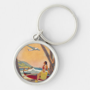 Vintage Hawaii Travel Rund Silverfärgad Nyckelring