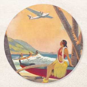 Vintage Hawaii Travel Underlägg Papper Rund
