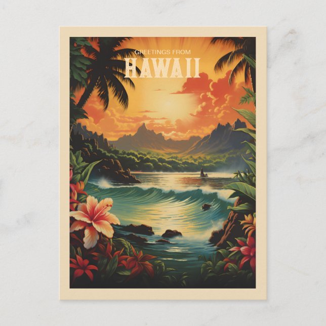Vintage Hawaii Tropical Beach Travel Postcard Vykort (Framsida)