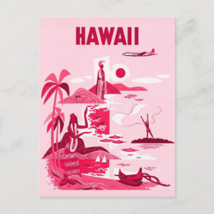 Vintage Hawaii Tropical Rosa Travel Vykort