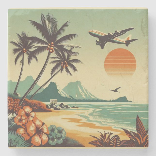 Vintage Hawaii/Tropical Stenunderlägg (Framsidan)