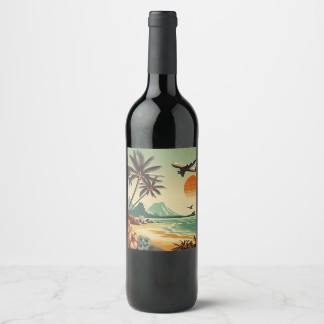 Vintage Hawaii/Tropical Vinflaska Etikett (Framsida)