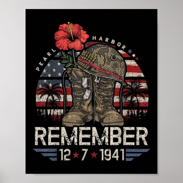 Vintage Hawaii USA flagga Tee, Pearl Harbour Poster (Framsidan)