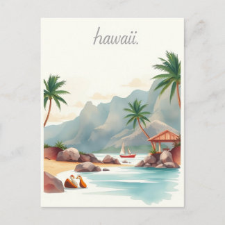 Vintage Hawaii Watercolor Travel Illustration Vykort