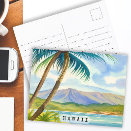 Vintage Hawaii Watercolor Travel Vykort