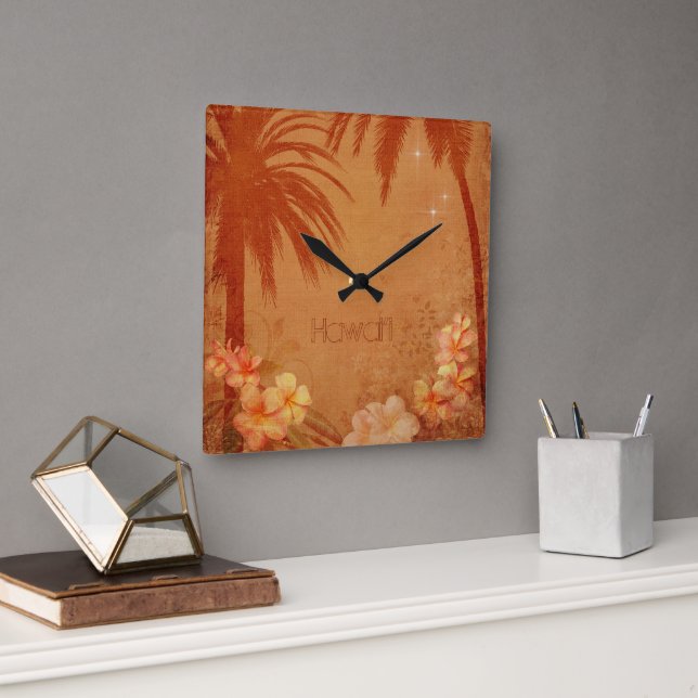 Vintage Hawaiian Clock Fyrkantig Klocka (Kontor)