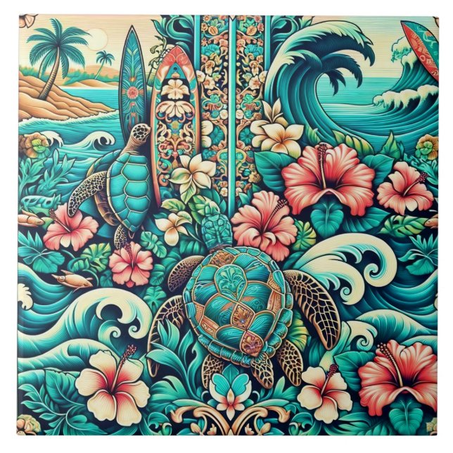Vintage Hawaiian Folk Art Tile 1 Kakelplatta (Framsidan)