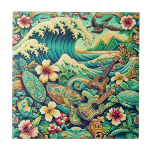 Vintage Hawaiian Folk Art Tile 2 Kakelplatta