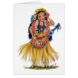 Vintage Hawaiian Girl i Hula Outfit Dress OBS Kort