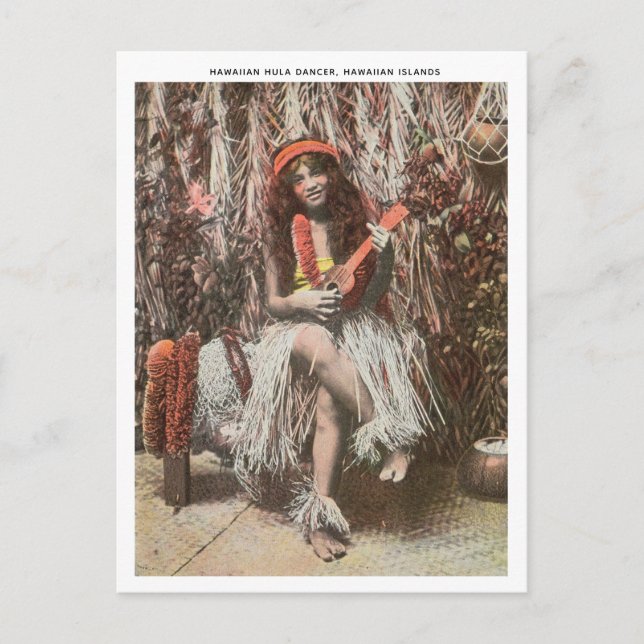 Vintage Hawaiian Hula Dancer spelar Ukulele Vykort (Framsida)