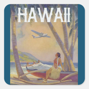 Vintage Hawaiian Travel - Hawaii Hula Dancer!!! Fyrkantigt Klistermärke