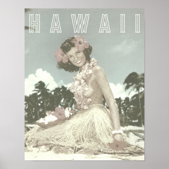 Vintage Hawaiian Travel - Hawaii Hula Dancer Poster (Framsidan)