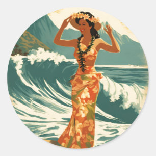 Vintage Hawaiian Travel Honolulu Mid Pacific Runt Klistermärke