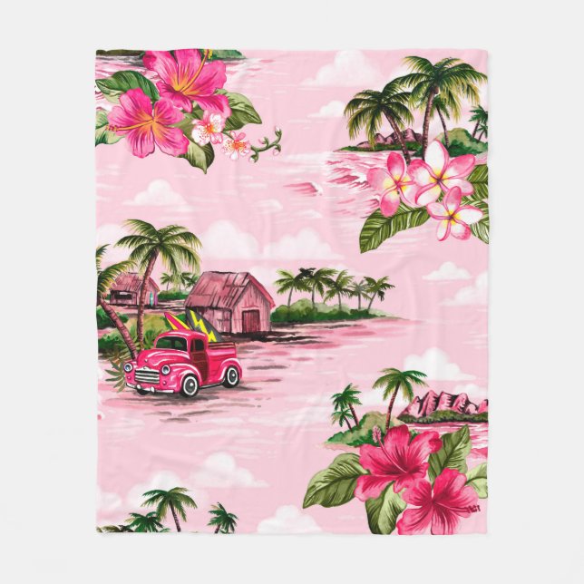 Vintage Hawaiiansk barkcloth design av tropiska is Fleecefilt (Framsidan)