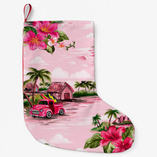 Vintage Hawaiiansk barkcloth design av tropiska is Liten Julstrumpa