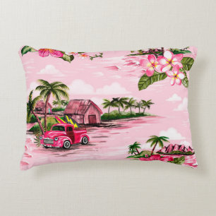 Vintage Hawaiiansk barkcloth design av tropiska is Prydnadskudde