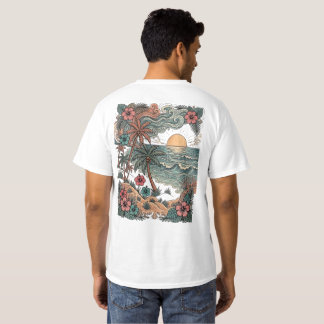 Vintage hawaiiansk solnedgång och palmer t shirt