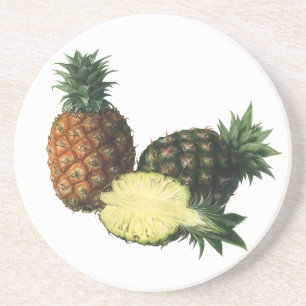 Vintage hawaiianska ananasar, ekologisk mat frukt underlägg sandsten