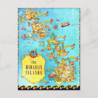 Vintage Hawaiianska öarna Karta Vykort
