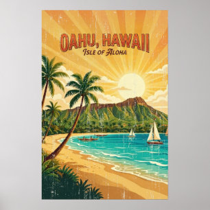 Vintage hawaiianska reseposter - Oahu Poster