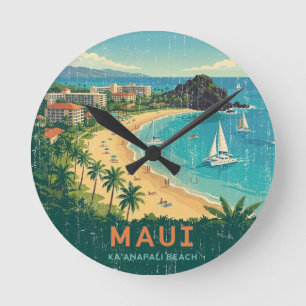 Vintage hawaiianska resposter - Maui Rund Klocka