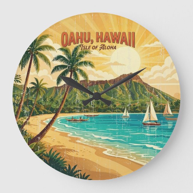 Vintage hawaiianska resposter - Oahu Stor Klocka (Framsida)