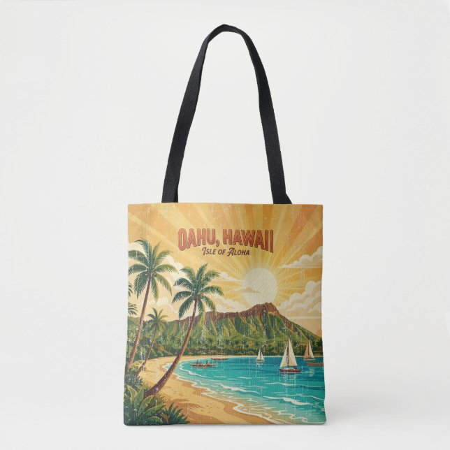 Vintage hawaiianska resposter - Oahu  Tygkasse (Framsida)