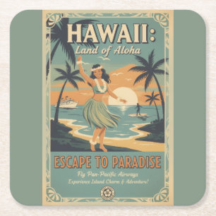 Vintage hawaiianskt land av Aloha flykt till parad Underlägg Papper Kvadrat