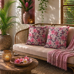 Vintage hawaiianskt Plumeria-blommönster Kudde