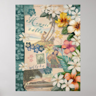 Vintage hawaiianskt skrapbok: Hawaii kallar Poster