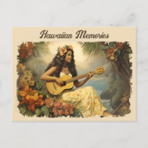 Vintage hawaiigitarrflicka resepostkort