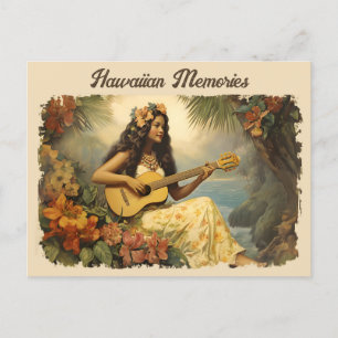Vintage hawaiigitarrflicka resepostkort vykort
