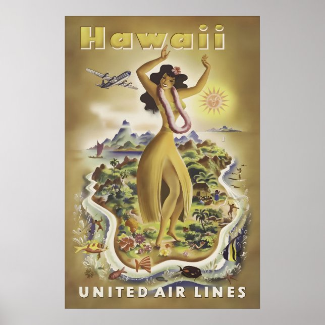 Vintage Hawaiiresor tryck, Hula dansare Poster (Framsidan)