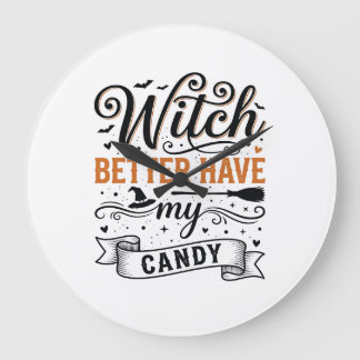 Vintage Häxa Bättre Ha Min Godis Halloween Design Stor Klocka
