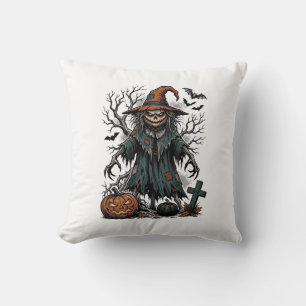 Vintage Häxa Fågelskrämma Halloween Pumpa Tröja De Kudde