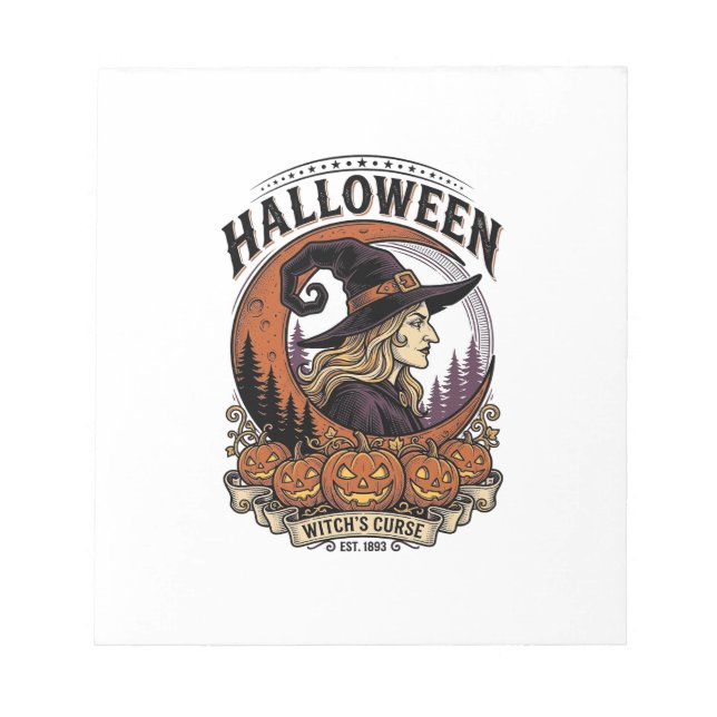 Vintage Häxa Halloween Pumpa Måne Gravering Konst Anteckningsblock (Framsida)