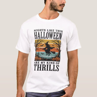 Vintage Häxa Halloween Skräck Scen Gravyr Des T Shirt