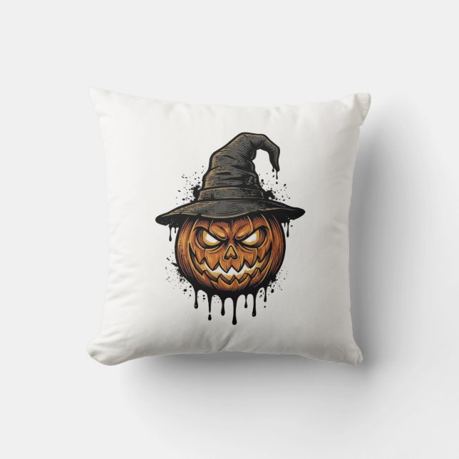 Vintage Häxa Hatt Pumpa Halloween Grafik_1 Kudde (Framsida)