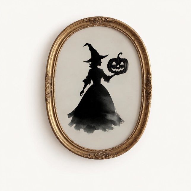 Vintage Häxa Jack-o-Lantern Halloween-affisch Poster (Witch Jack-o-Lantern Wall Art Poster - close-up view (frame/decor not included))