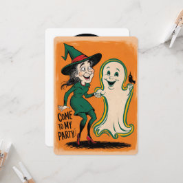 Vintage-häxa och spök Halloween-fest Inbjudningar