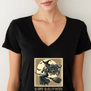 Vintage Häxa på Sopkvast Fullmåne & Fladdermöss Ha T Shirt