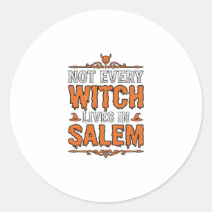 Vintage Häxa Salem Halloween Typografi Design_1 Runt Klistermärke