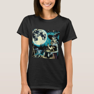 Vintage häxa som rör i en gryta Halloweenfest T Shirt