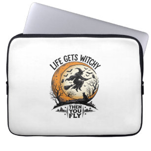 Vintage Häxa Tröja Retro Halloween Flygande Häxa A Laptop Fodral