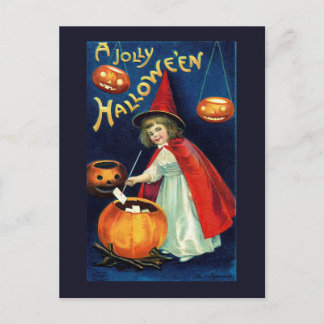Vintage häxiga flicka pumpa Halloween vykort