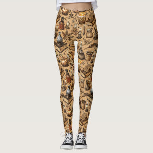 Vintage- häxkonstböcker & ljusstakar-mönster leggings